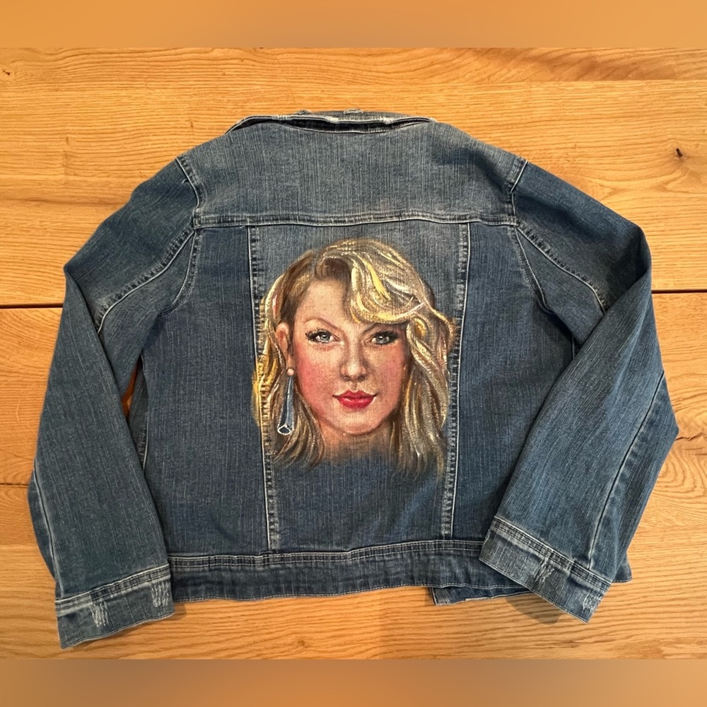 Hand Painted Taylor Swift Eras Tour "Swiftie" Jean Jacket  Junior's XL, Womens S